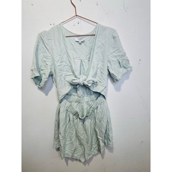 Thakoon Collective Women's Mint Tie Waist Cap Sleeves Plunge Neck Romper Size 10 - Picture 4 of 12